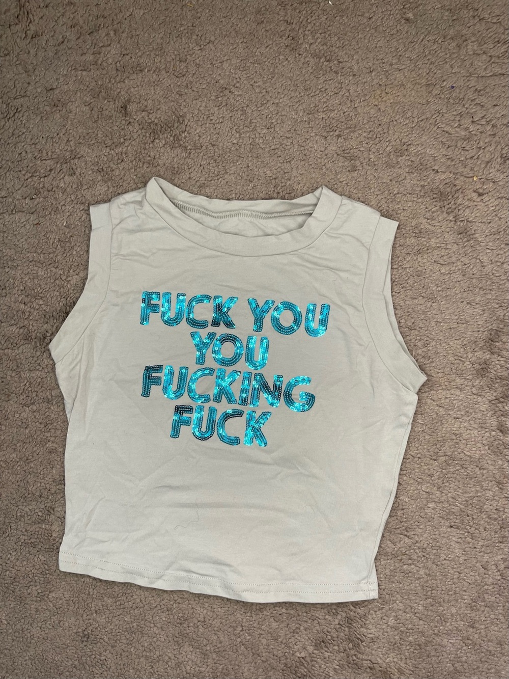 Tank Top with Teal Sequin Text